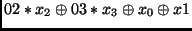 $\displaystyle 02 * x_2 \oplus 03 * x_3 \oplus x_0 \oplus x1$